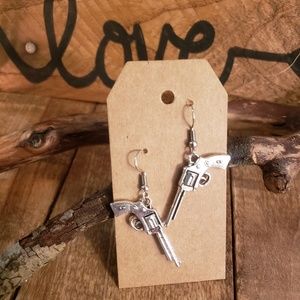 Silver Revolver earrings Military~Western~Cowboy~Vintage Pistol~Gun Earrings